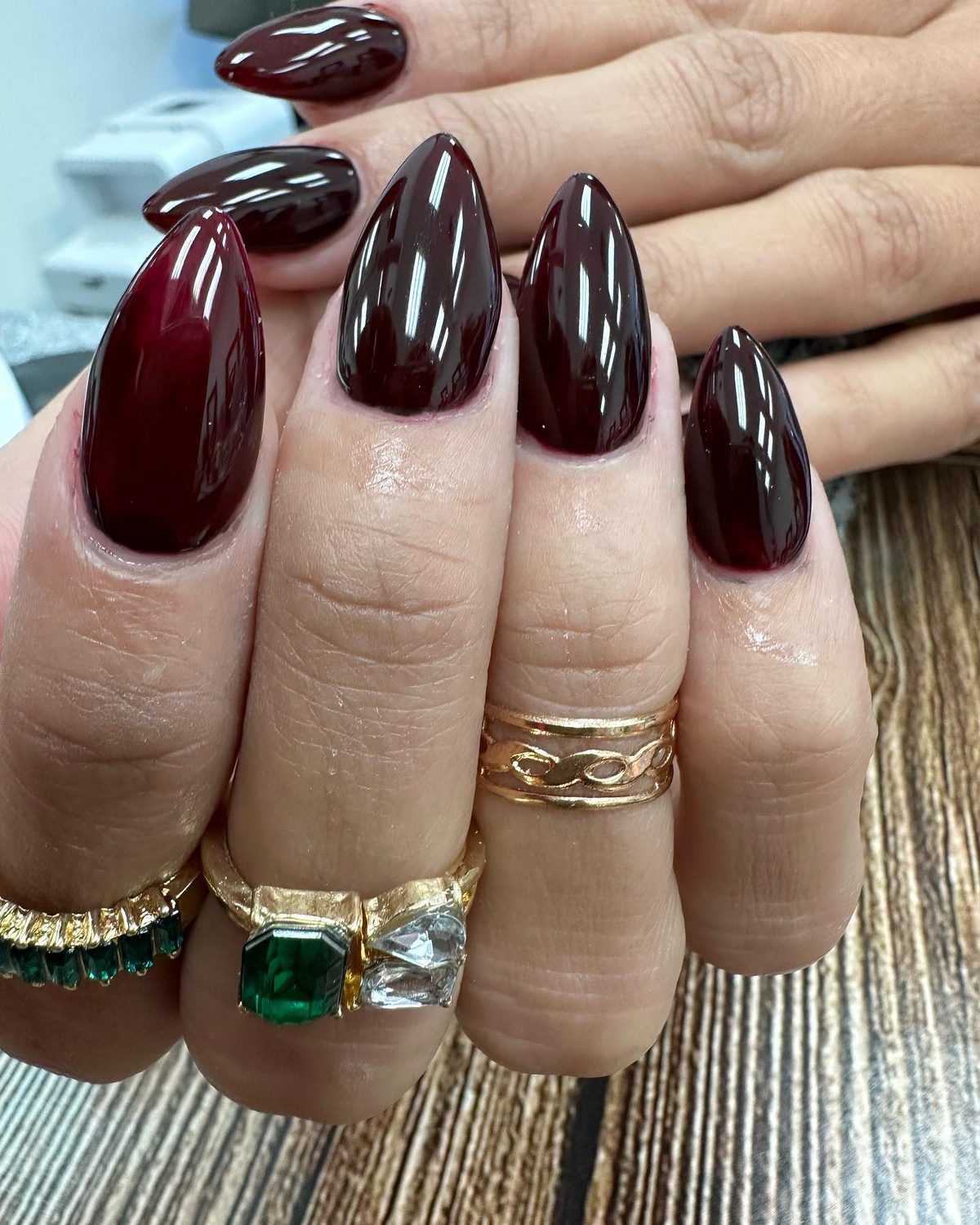 Deep burgundy stiletto nails at Lietynails